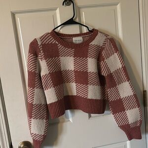 Pink Rose white and pink gingham sweater. Size Medium